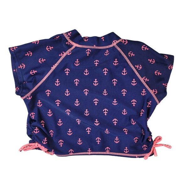 Cat & Jack Girls 3 Piece Swimsuit Blue Pink Size 7 Medium Anchor Dots Rashguard - Picture 6 of 16